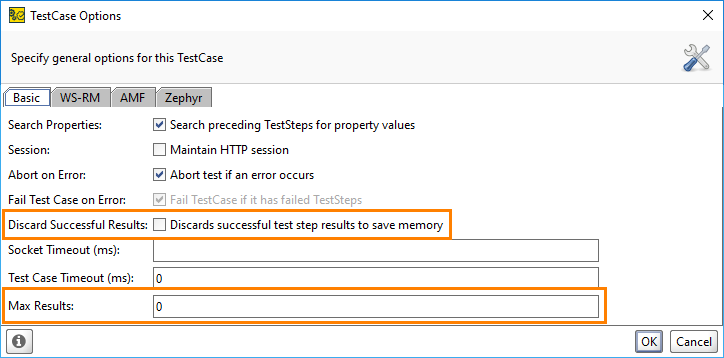The Test Case Options dialog The Test Case Options dialog