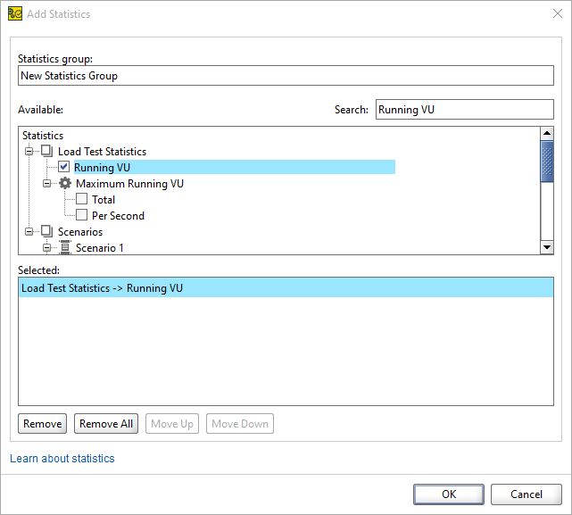 Setting metrics on the Statistics page - Step 2 Setting metrics on the Statistics page - Step 2