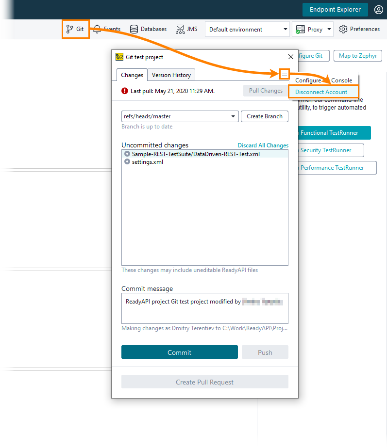 Git panel: Disconnect account