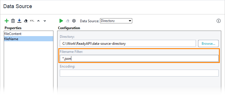 Directory data source example: Specify the filename filter Directory data source example: Specify the filename filter