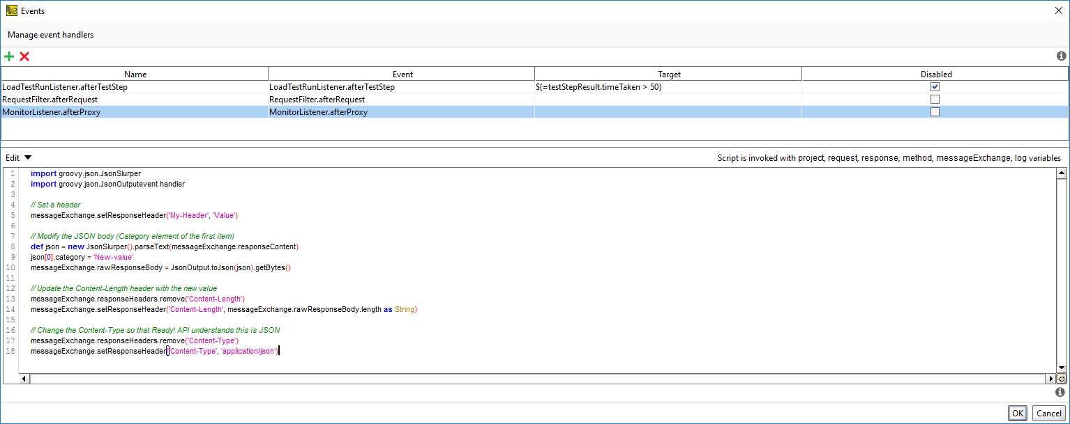 The Events window The Events window