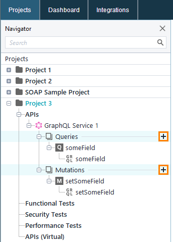 GraphQL testing: Add query or mutation via flyout menu