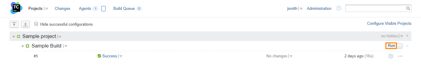 TeamCity: The Run button