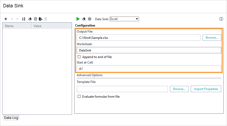 Excel DataSink Example: Excel file properties