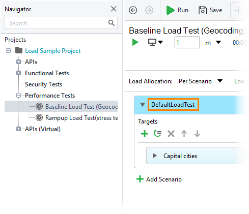 Scenario name in the editor
