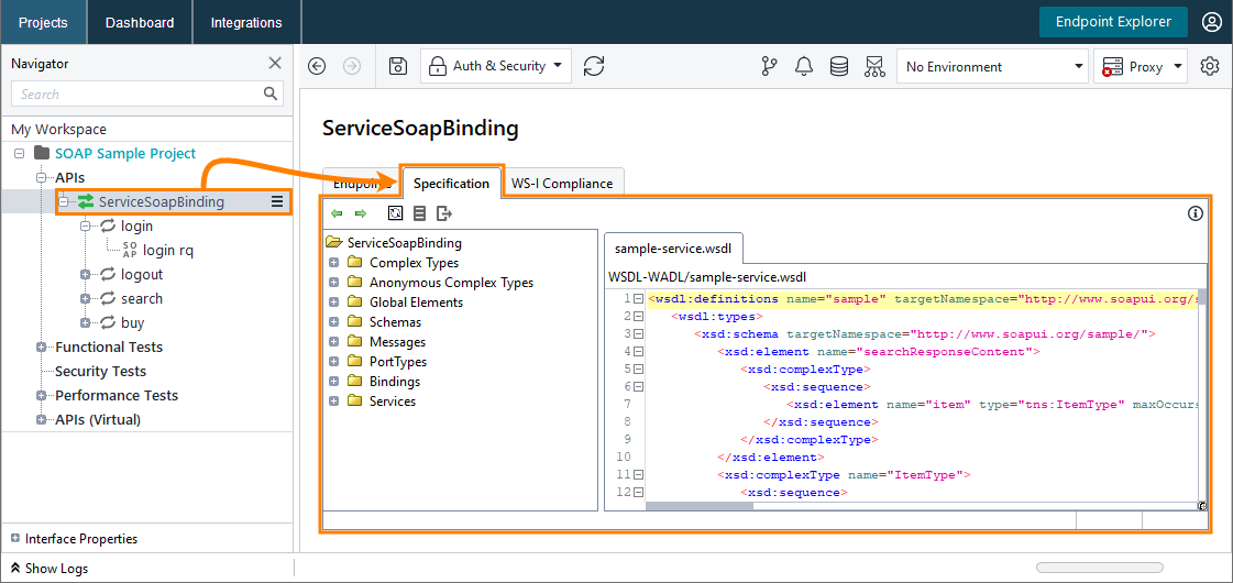 The WSDL Content page The WSDL Content page