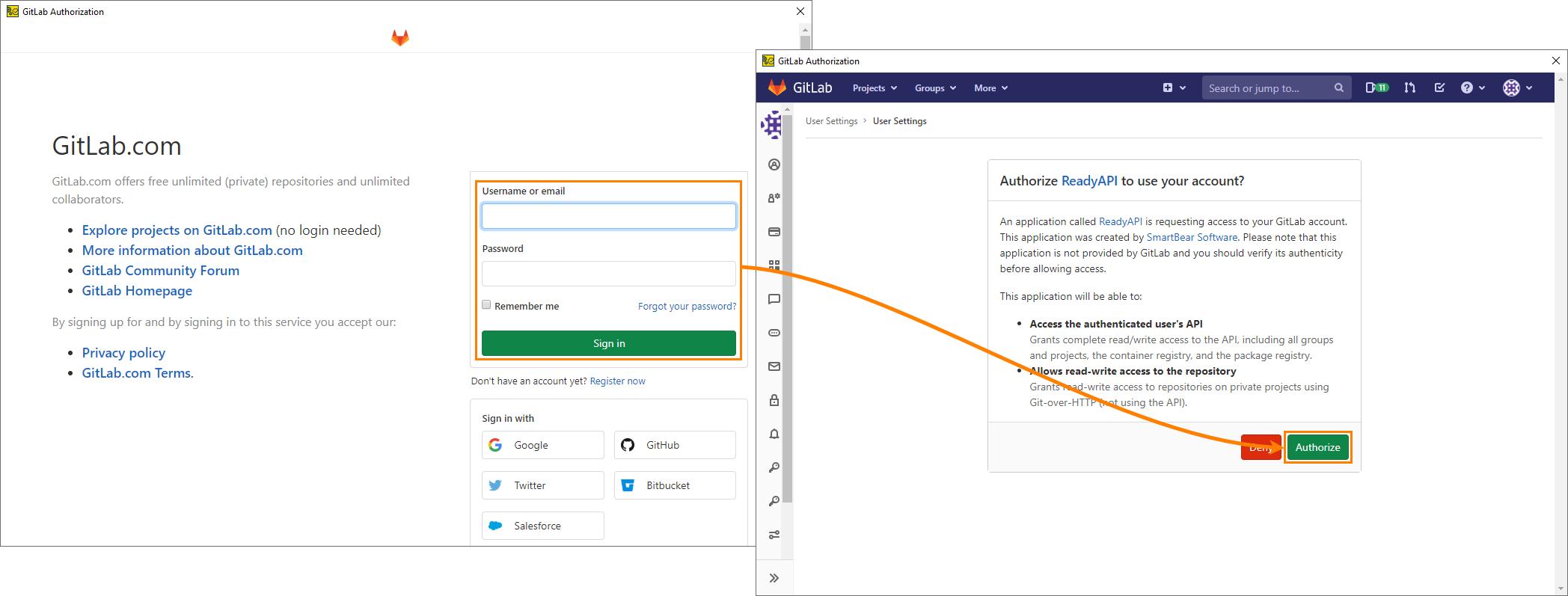 Add a Git account: GitLab authorization flow