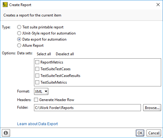 ReadyAPI: Configuring the data export report ReadyAPI: Configuring the data export report
