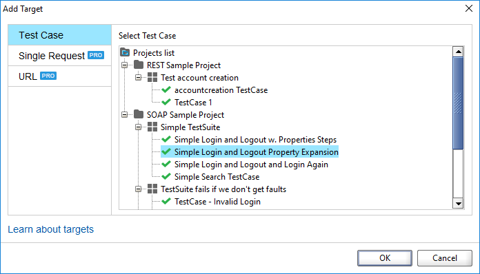 Load testing with ReadyAPI: Add Target dialog