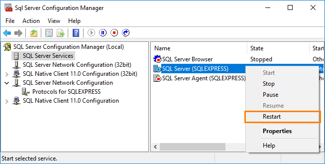 MS SQL Express: Calling the context menu in SQL Configuration Manager MS SQL Express: Calling the context menu in SQL Configuration Manager