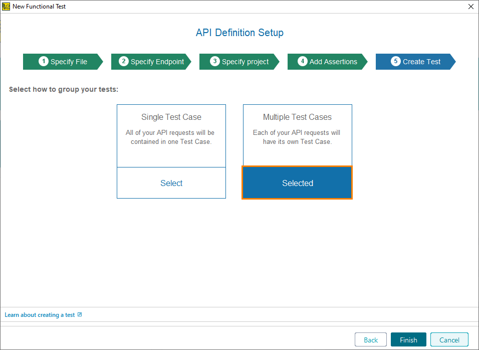 Creating API functional tests in ReadyAPI: Select test cases