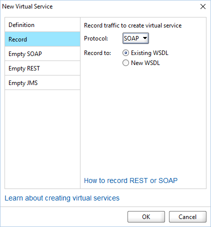 Service virtualization and API testing: The New Virtual Service dialog Service virtualization and API testing: The New Virtual Service dialog