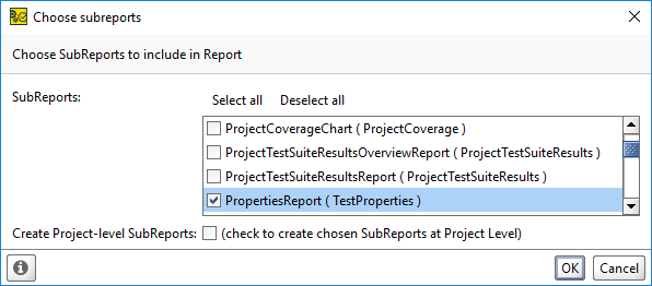 ReadyAPI: The Choose Subreports dialog ReadyAPI: The Choose Subreports dialog