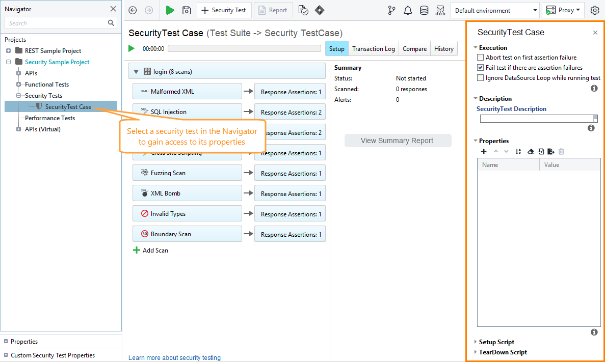 ReadyAPI: Security Test main window ReadyAPI: Security Test main window