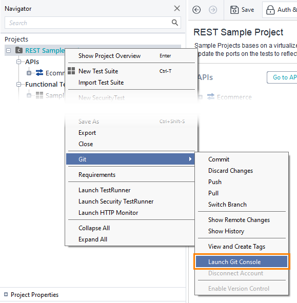 Git integration: Launch Git console Git integration: Launch Git console