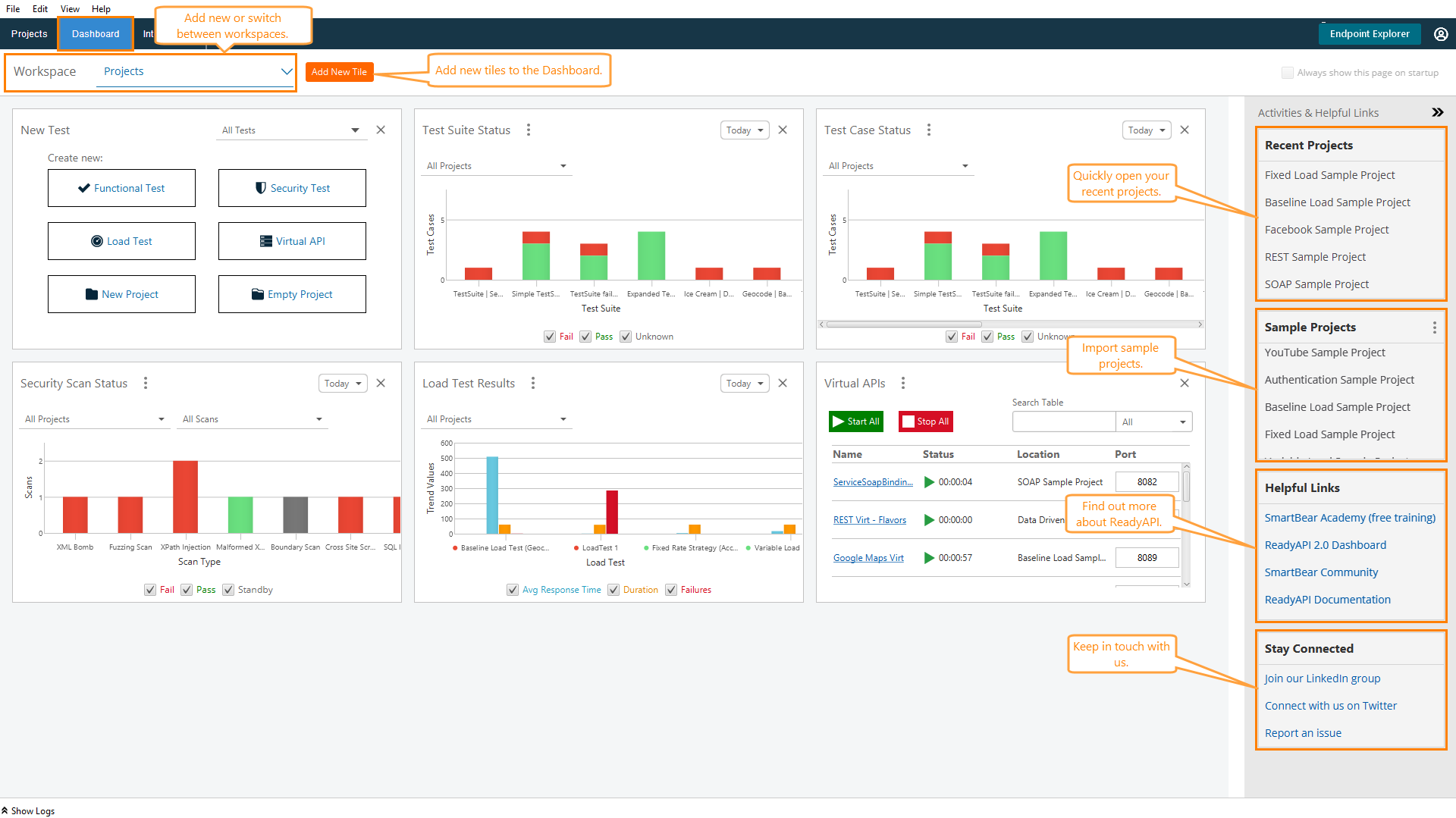 ReadyAPI Interface: Dashboard ReadyAPI Interface: Dashboard