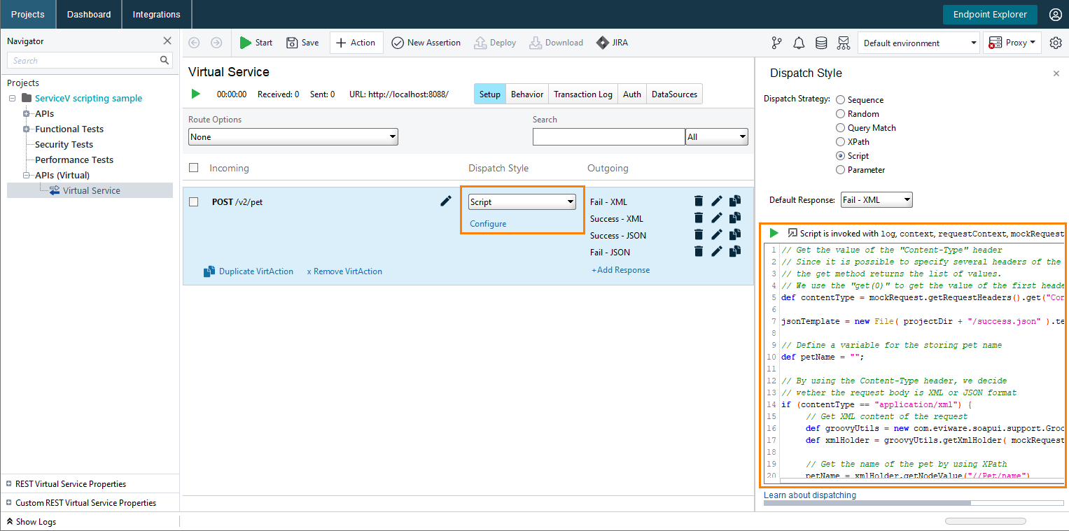 Scripting in ReadyAPI Virtualization: Response dispatching script
