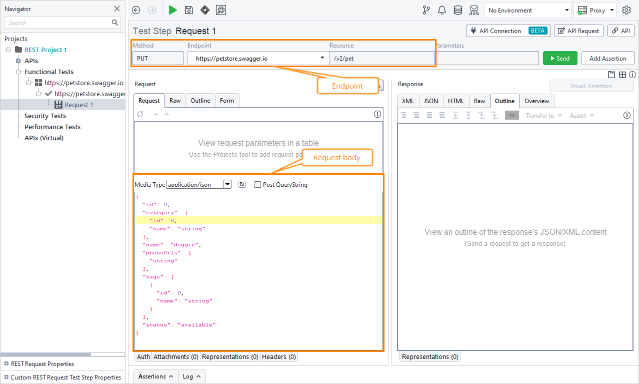 An example request to the Swagger Petstore service