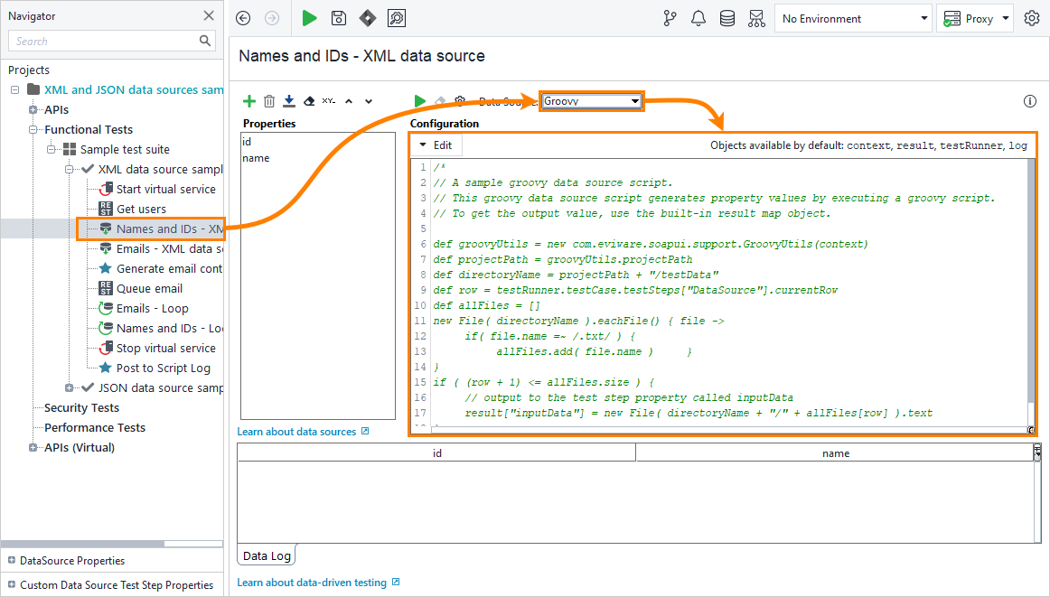 Data source script editor Data source script editor