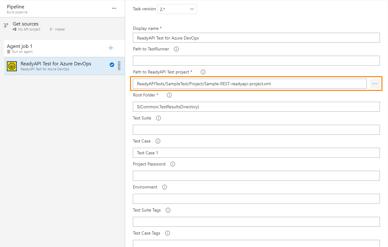 Configure a ReadyAPI Test for Azure DevOps task