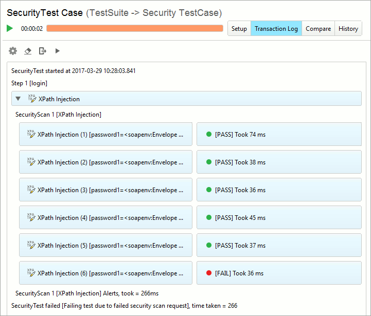 ReadyAPI: Security tests transaction log