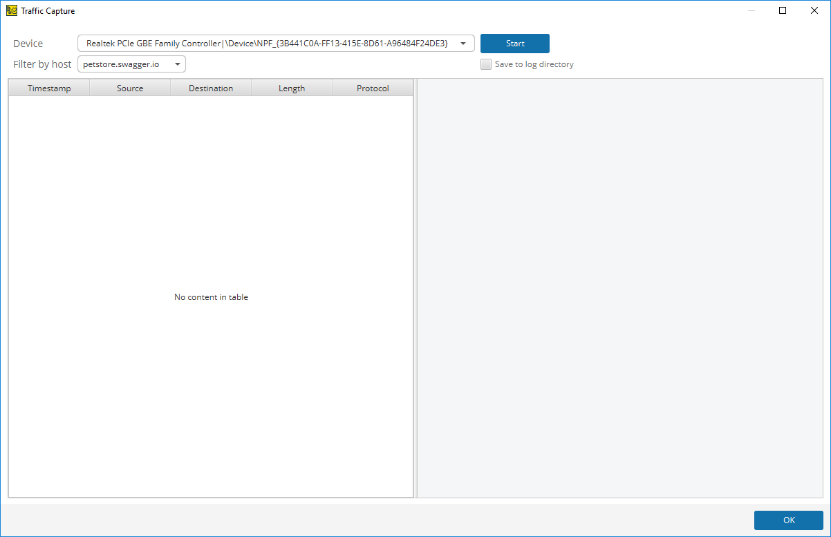 Capturing traffic in ReadyAPI: Traffic Capture dialog Capturing traffic in ReadyAPI: Traffic Capture dialog