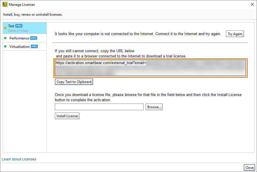 API testing with ReadyAPI: Offline activation of a trial license