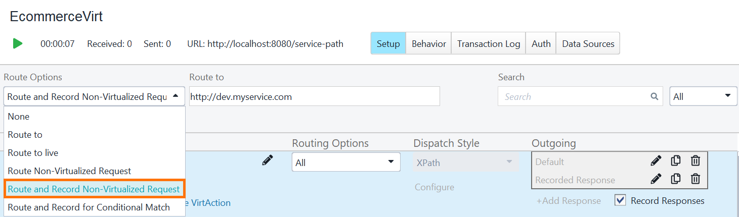 Service Virtualization and API Testing: Route and Record Non-Virtualized Request Route and Record Non-Virtualized Request