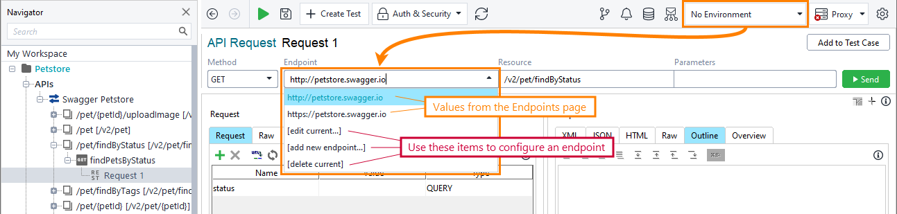Testing REST APIs in ReadyAPI: Set endpoins without environments