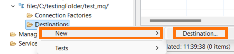 Selecting New Destination option from context menu in IBM MQ Explorer