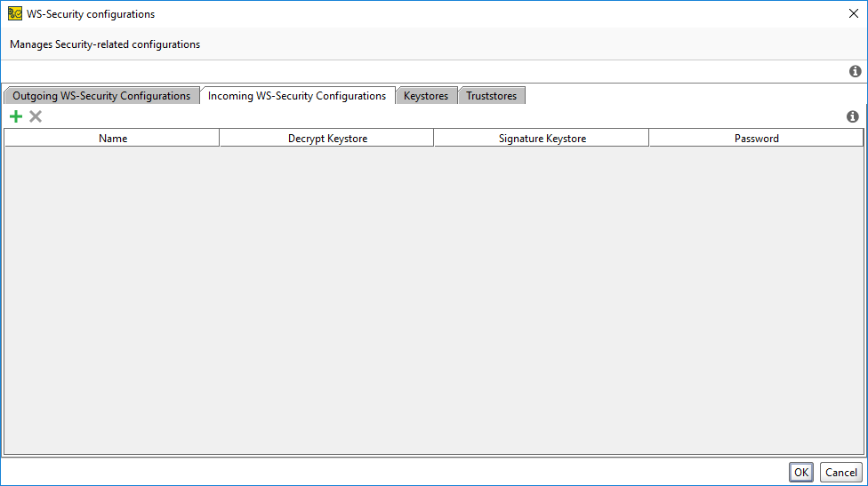 The Incoming WS-Security Configurations tab The Incoming WS-Security Configurations tab