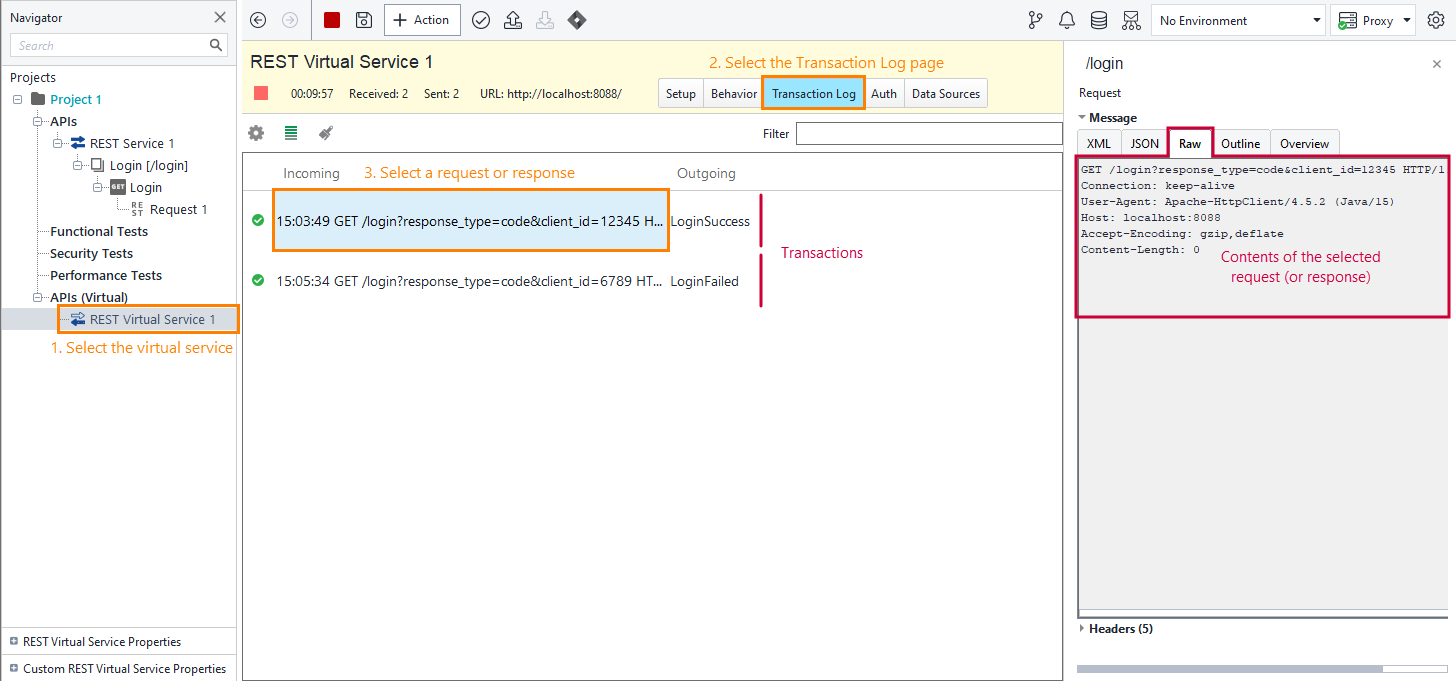 Service virtualization and API testing: Transaction Log page Service virtualization and API testing: Transaction Log page