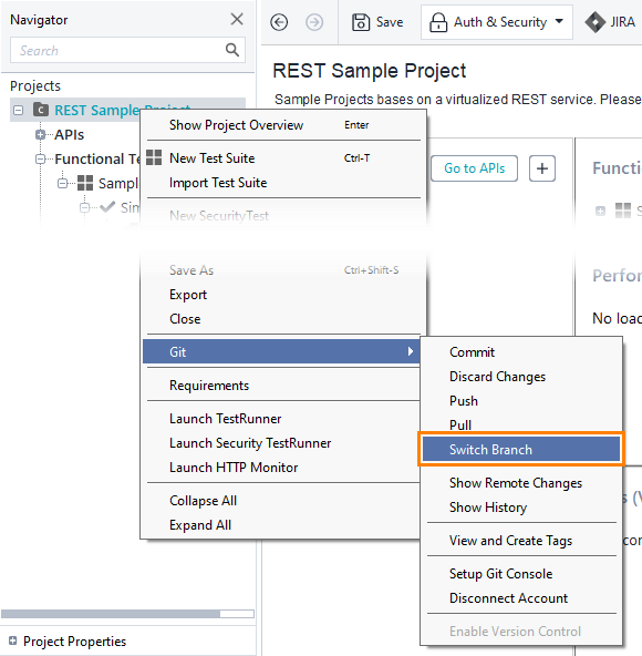 Git integration: Switching Branch command in context menu Git integration: Switching Branch command in context menu
