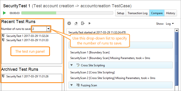 ReadyAPI: Test run panel on the Compare tab