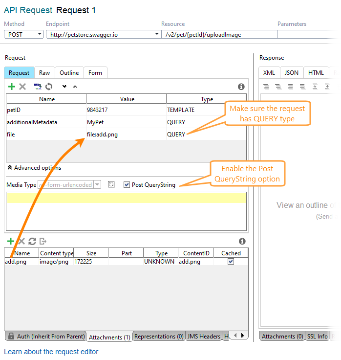 Attachments in ReadyAPI: Attachment configuration