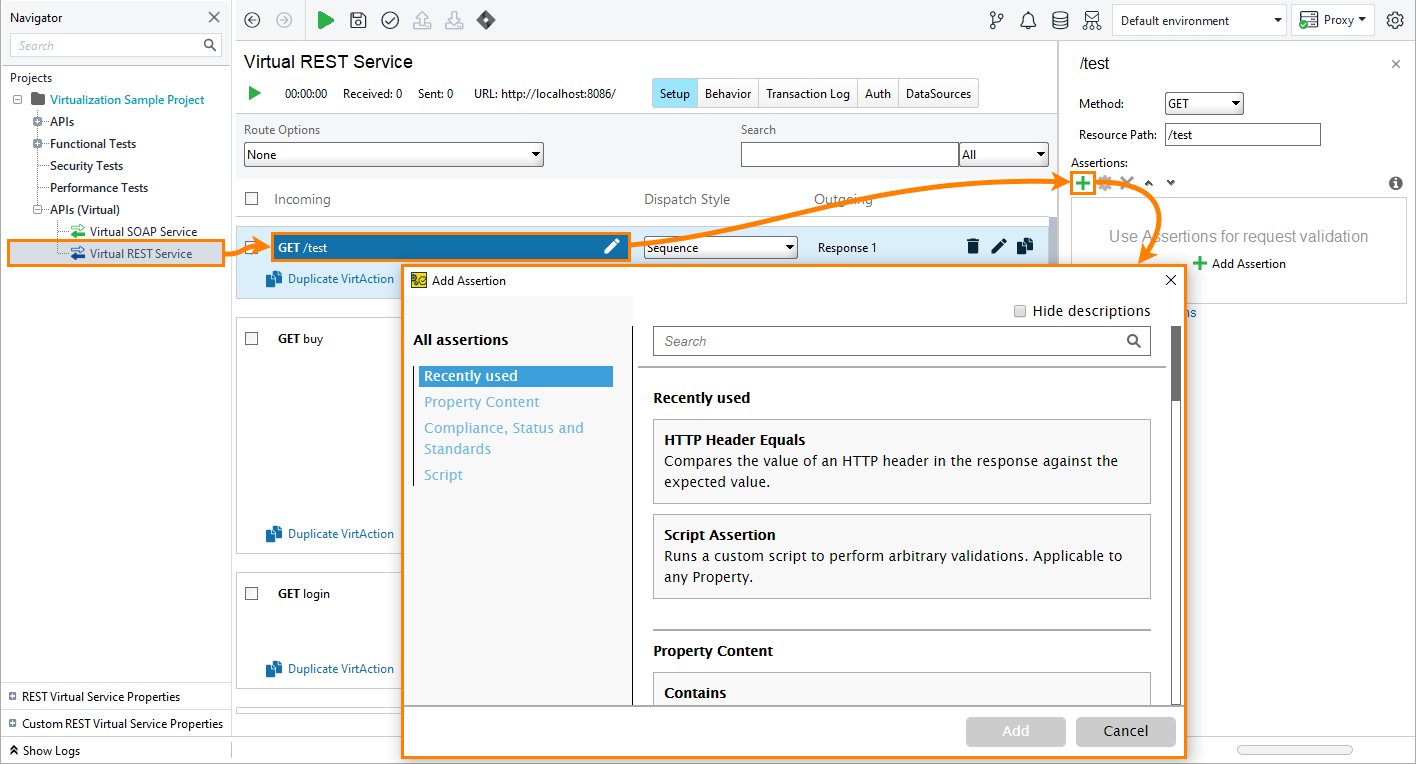 Service virtualization and API testing: Validating operations with assertions