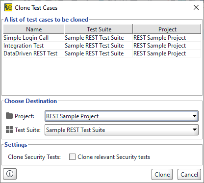 Clone Test Cases dialog