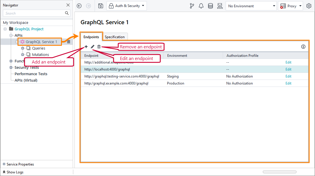 Testing GraphQL APIs in ReadyAPI: The Endpoints page