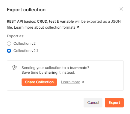 Select version of the Postman collection
