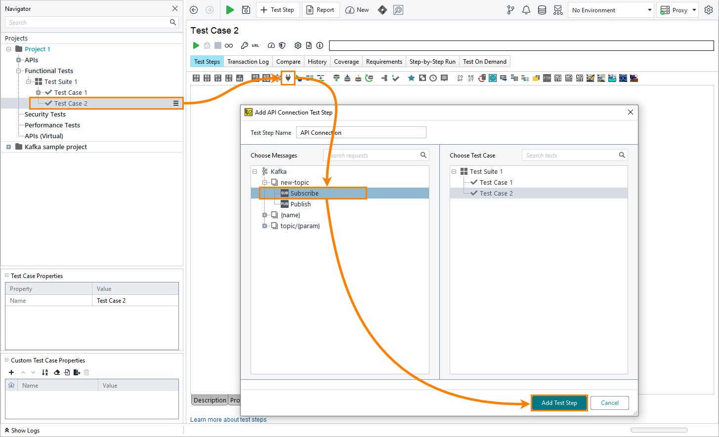 Simulating Kafka consumer: Add API Connection test step