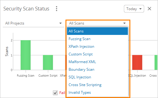 ReadyAPI Dashboard: Select a scan