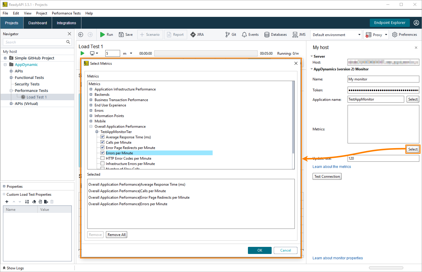 Selecting metrics of AppDynamics monitors Selecting metrics of AppDynamics monitors