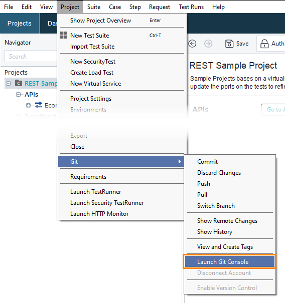 Git integration: Launch Git console Git integration: Launch Git console