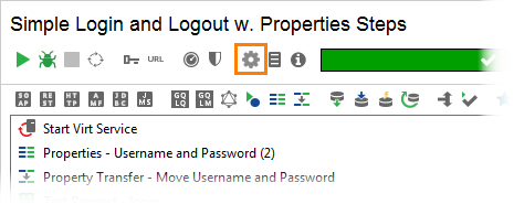 The test case toolbar The test case toolbar
