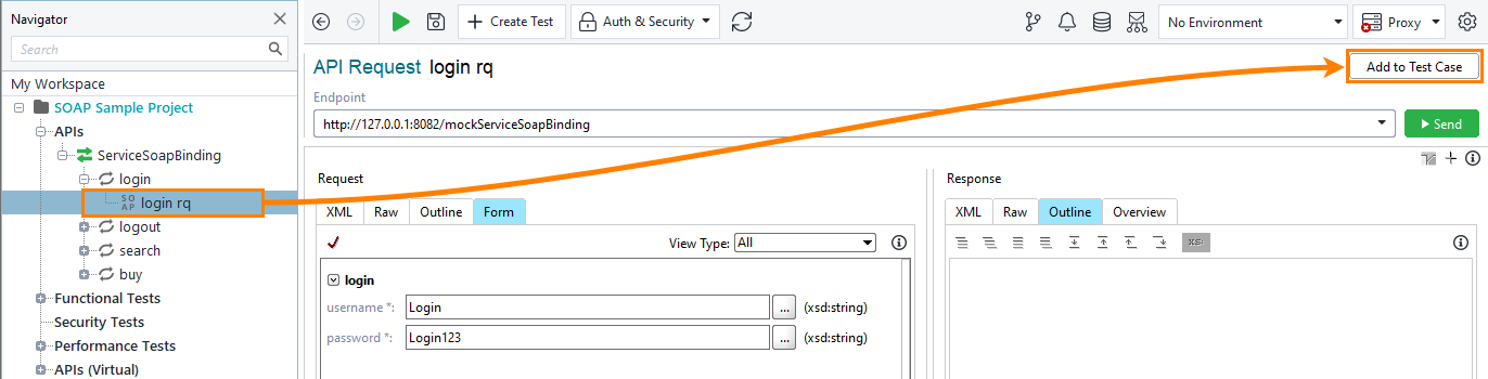 SOAP testing in ReadyAPI: Adding SOAP Request test step by using the Add to Test Case button