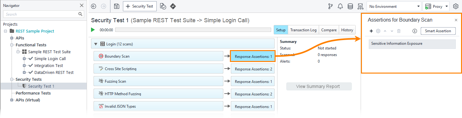 Security tests: The Assertions panel Security tests: The Assertions panel