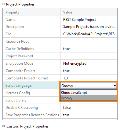 The Project Properties panel