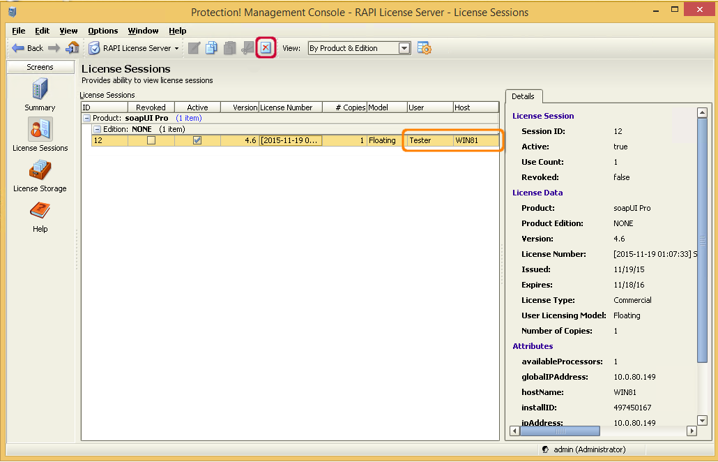Freeing the license from License Management Console Freeing the license from License Management Console