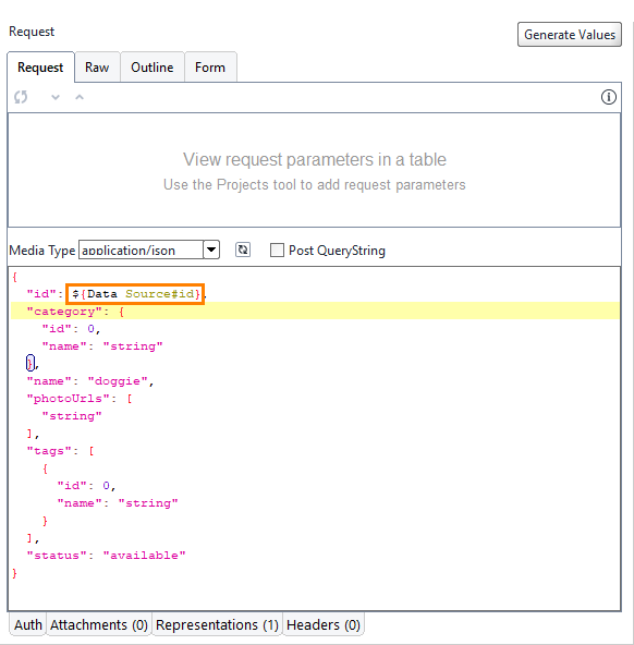 Pass data to JSON body: JSON body with property expansion