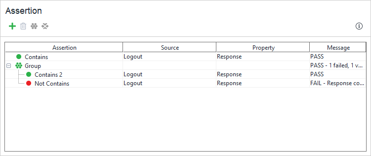 Testing web services: Assertions in the OR group